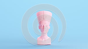 Pink Nefertiti Bust African Queen Egyptian Idol Women Blue Background Front View