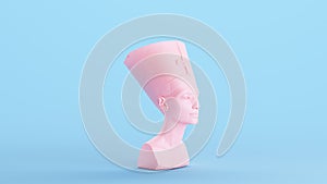 Pink Nefertiti Bust African Queen Egyptian Idol Women Blue Background Quarter Right View