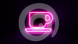 Pink neon coffee or tea cup sign blinks and appear in center