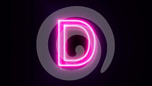 Pink neon font letter D uppercase blinks and appear in center