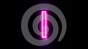 Pink neon font letter I uppercase blinks and appear in center