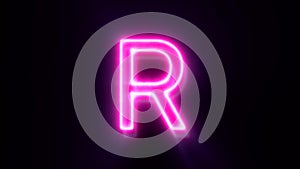 Pink neon font letter R uppercase blinks and appear in center