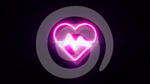 Pink neon heart beat sign blinks and appear in center