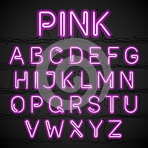 Pink neon light alphabet