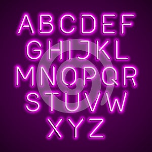 Pink neon light glowing alphabet