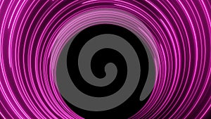 Pink neon lines move in a circle on a dark background with free space in the center. Animated looping background. Use