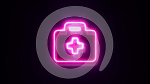 Pink neon medkit sign blinks and appear in center