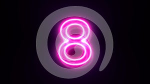 Pink neon number 8 blinks and appear in center