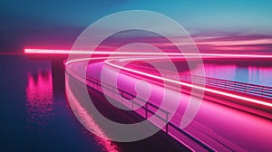Pink Neon Road Bridge at Night