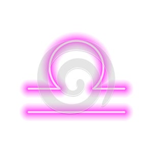 Pink neon zodiac sign Libra on white. Predictions, astrology, horoscope.