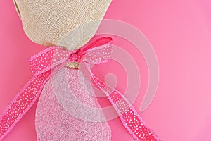 Pink net curtains with ribbon bow, girlish design