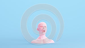 Pink Non-Binary Scream Gender Bust Tormented Stress Pain Face Head Blue Kitsch Background