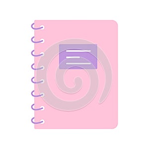 Pink notebook on rings, vector flat illustration on white background