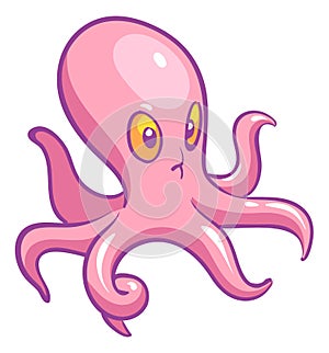 Pink octopus. Cute cartoon deep ocean animal