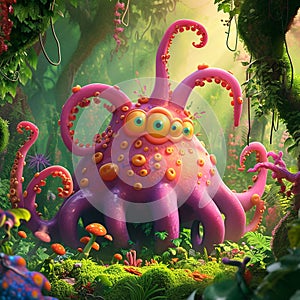 Pink Octopus in Forest