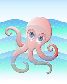 Pink Octopus in The Sea