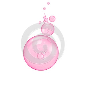 Pink oil collagen essence or serum  bubbles on white background