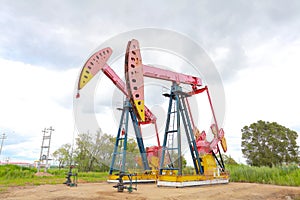 Pink Oil pump of crude oilwell rig