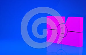 Pink Old film movie countdown frame icon isolated on blue background. Vintage retro cinema timer count. Minimalism