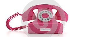 Pink old telephone isolated on white background. 3d illustration