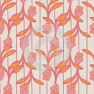 Pink orange african lilly flower with vertical stripes summer floral seamless vector pattern for fabric, wallpaper