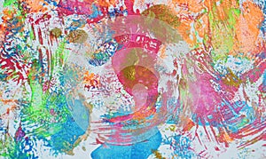 Pink orange blue blue bright vivid abstract watercolor painting blurred spots abstract background
