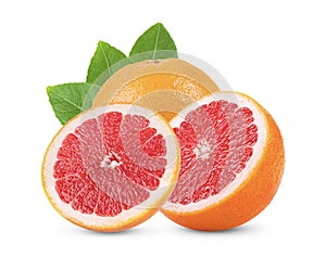 Pink orange or grapefruit with slice isolated on white