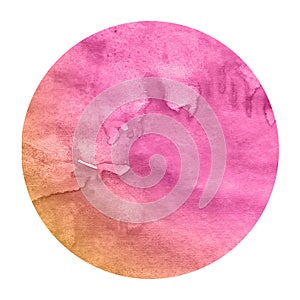 Pink and orange hand drawn watercolor circular frame background texture with stains