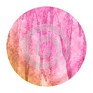 Pink and orange hand drawn watercolor circular frame background texture with stains