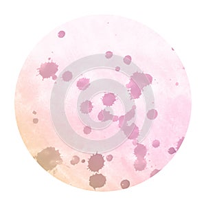 Pink and orange hand drawn watercolor circular frame background texture with stains