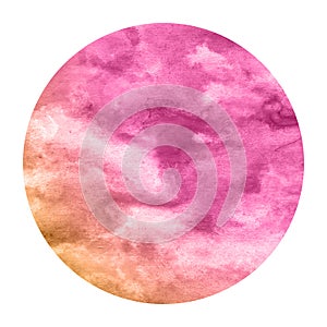 Pink and orange hand drawn watercolor circular frame background texture with stains