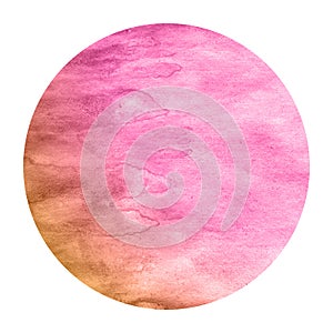 Pink and orange hand drawn watercolor circular frame background texture with stains