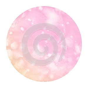 Pink and orange hand drawn watercolor circular frame background texture with stains