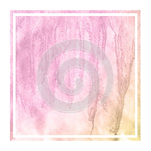 Pink and orange hand drawn watercolor rectangular frame background texture with stains
