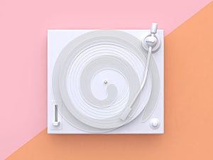 pink orange pastel background tilted white vinyl record vinyl player abstract minimal 3d render music technology concept