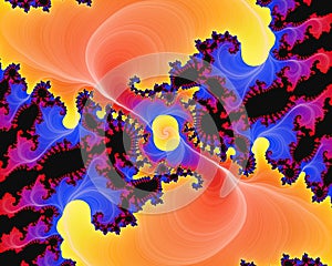 Pink orange purple yellow flowery pattern fractal, abstract flowery spiral shapes, background