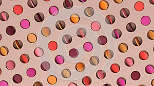Pink, orange and red disks rotating. Abstract illustration, 3d render.