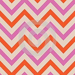 Pink and orange Retro Chevron Herringbone seamless pattern on white background