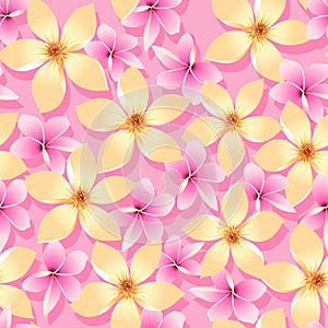 Pink and orange tropical flowers seamless pattern