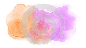 Pink orange watercolor stains isolated on white background