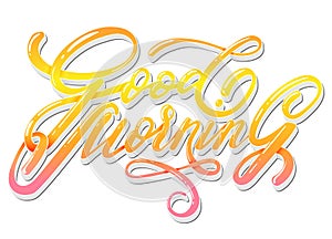 Pink orange and yellow Good morning vector 3D lettering isolated on white
