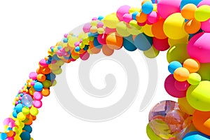 pink, orange, yellow, red, blue, holiday balloons bright colors on white isolated background, romantic wedding arch