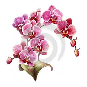 Pink Orchid Flower Clipart: Highly Detailed Illustration On White Background