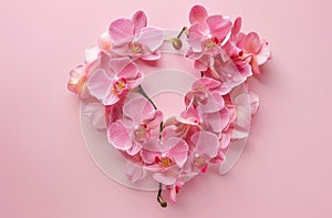 Pink Orchids Arranged in a Circle on Pink Background