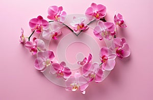 Pink Orchids Arranged in a Circle on Pink Background