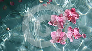 Pink orchids floating on clear water