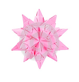 Pink origami isolated background