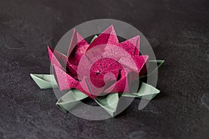 Pink Origami Lotus Flower - Paper Art on Textured Background