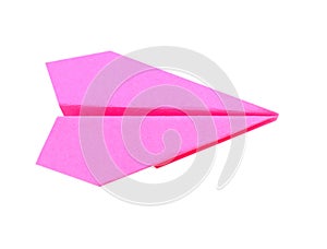 A pink origami plane isolated white