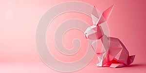 Pink Origami Rabbit in Profile Against a Soft Pink Background